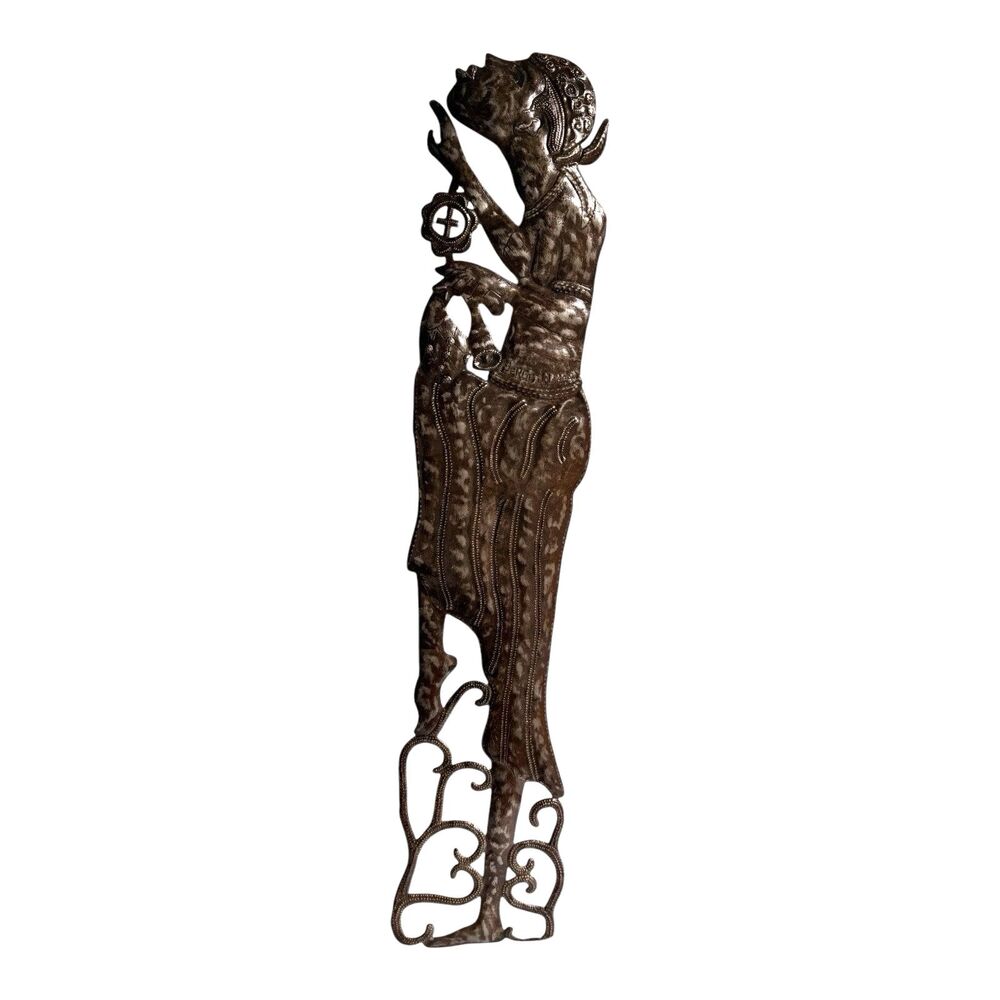 SERGE JOLIMEAU Woman Metal Sculpture Art Signed Haiti  35"x7"